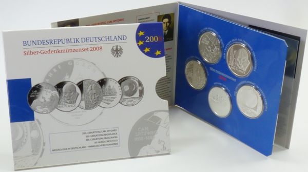 BRD GDM-Set 5x 10 Euro Silber 2008 OVP im Blister PP (Spgl)