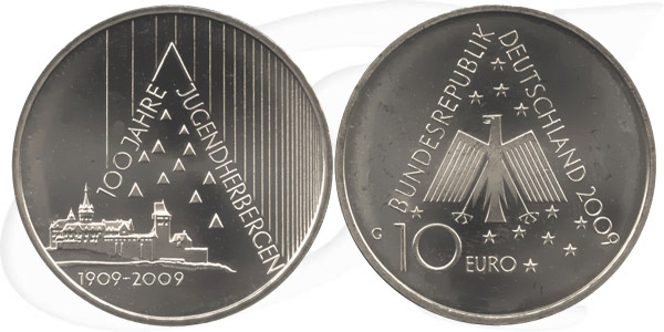 BRD 10 Euro Silber 2009 G 100 Jahre Jugendherbergen st