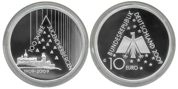 BRD 10 Euro Silber 2009 G 100 Jahre Jugendherbergen PP (Spgl)