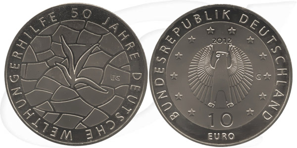 BRD 10 Euro CuNi 2012 G 50 Jahre Deutsche Welthungerhilfe st
