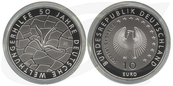 BRD 10 Euro Silber 2012 G 50 Jahre Deutsche Welthungerhilfe PP (Spgl)