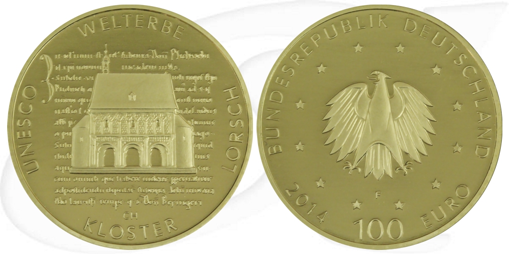 BRD 100 Euro 2014 F st Kloster Lorsch Gold 15,55g fein