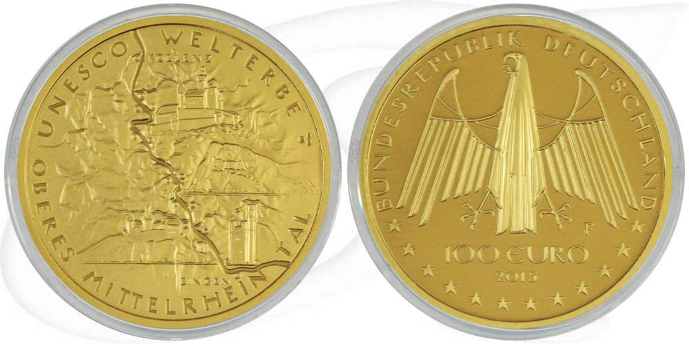 BRD 100 Euro 2015 F st Oberes Mittelrheintal Gold 15,55g fein