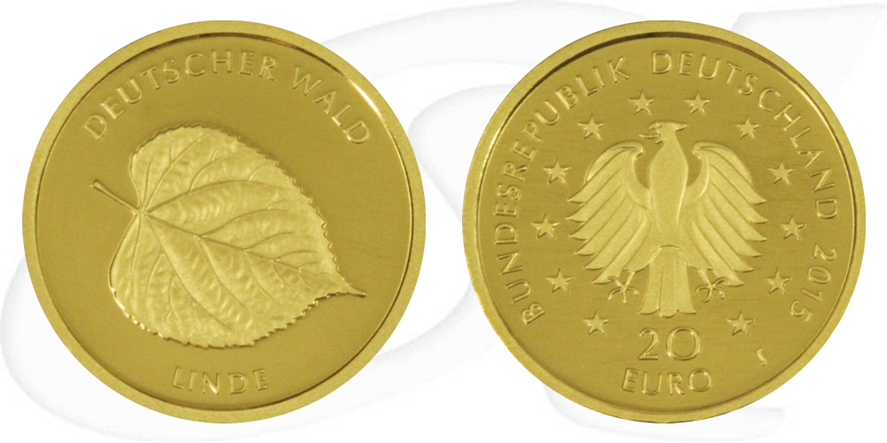 BRD 20 Euro 2015 Deutscher Wald Linde J (Hamburg) Gold 3,89g fein