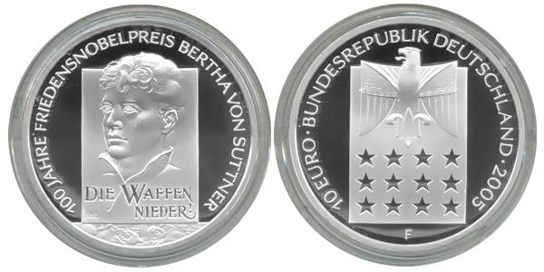 BRD 10 Euro Silber 2005 F Bertha von Suttner PP (Spgl)