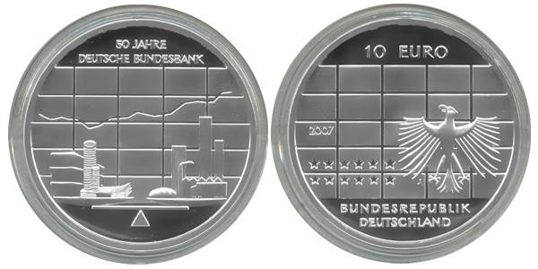 BRD 10 Euro Silber 2007 J 50 Jahre Deutsche Bundesbank PP (Spgl)