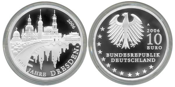 BRD 10 Euro Silber 2006 A 800 Jahre Dresden PP (Spgl)