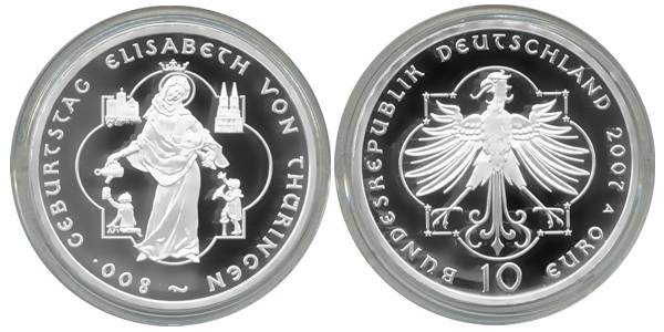 BRD 10 Euro Silber 2007 A Elisabeth von Thüringen PP (Spgl)