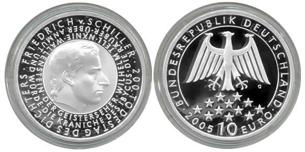 BRD 10 Euro Silber 2005 G Friedrich von Schiller PP (Spgl)