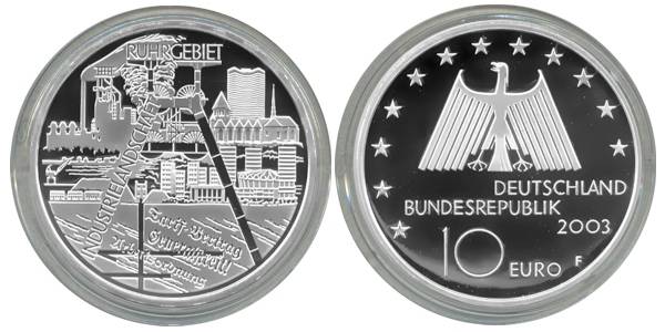 BRD 10 Euro Silber 2003 F Industrielandschaft Ruhrgebiet PP (Spgl)