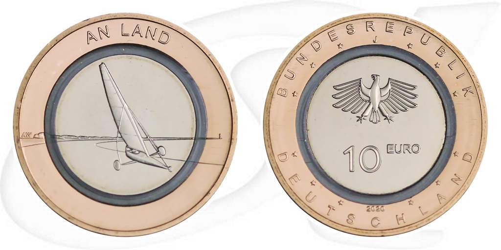 BRD Land 2020 Polymerring 10 Euro Münze Vorderseite und Rückseite zusammen