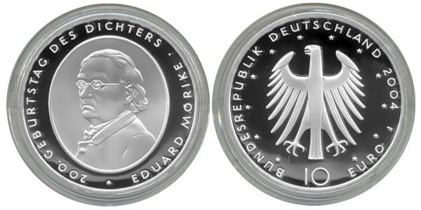 BRD 10 Euro Silber 2004 F 200. Geb. Eduard von Mörike PP (Spgl)