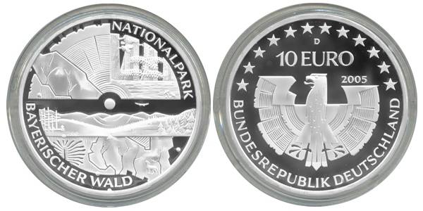 BRD 10 Euro Silber 2005 D Nationalpark Bay. Wald PP (Spgl)