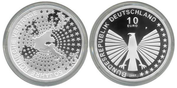 BRD 10 Euro Silber 2007 F 50 Jahre Römische Verträge PP (Spgl)
