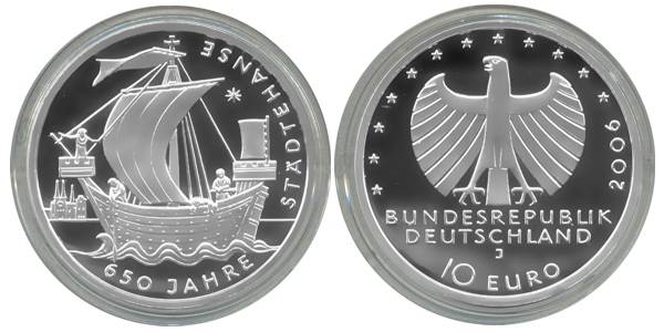 BRD 10 Euro Silber 2006 J 650 Jahre Städtehanse PP (Spgl)
