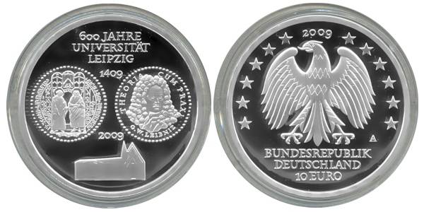 BRD 10 Euro Silber 2009 A 600 Jahre Universität Leipzig PP (Spgl)