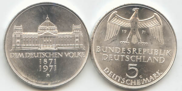 BRD 5 DM Gedenkmünze Silber Reichsgründung 1971 G vz Vorderseite und Rückseite zusammen