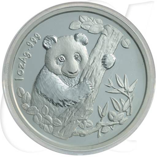 China 1996 München-Panda Silber 31,10g (1oz) OVP mit COA und Kassette Münzen-Bildseite