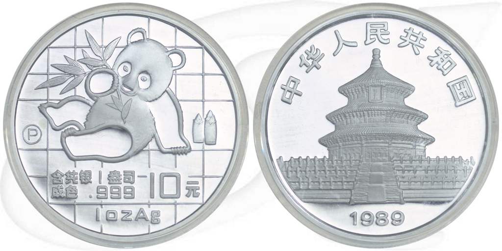 China Panda 10 Yuan Silber 1989 PP OVP ohne Zertifikat