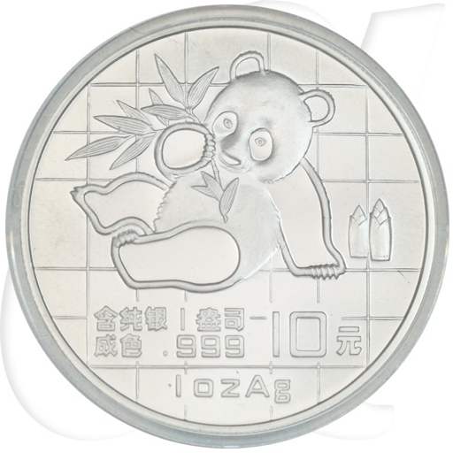 China Panda 1989 st 10 Yuan 31,10g (1oz) Silber fein Münzen-Bildseite