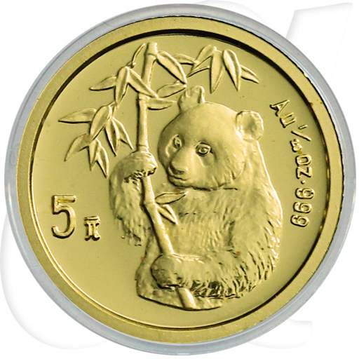 China Panda 1995 5 Yuan Gold 1/20 oz st Münzen-Bildseite
