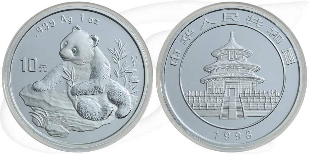 China 10 Yuan 1998 BU Panda 31,10g (1oz) Silber fein Variante 1 Münze Vorderseite und Rückseite zusammen