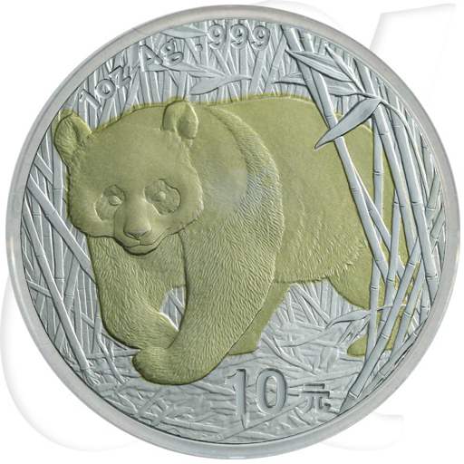 China Panda 2001 BU 10 Yuan Silber teilvergoldet