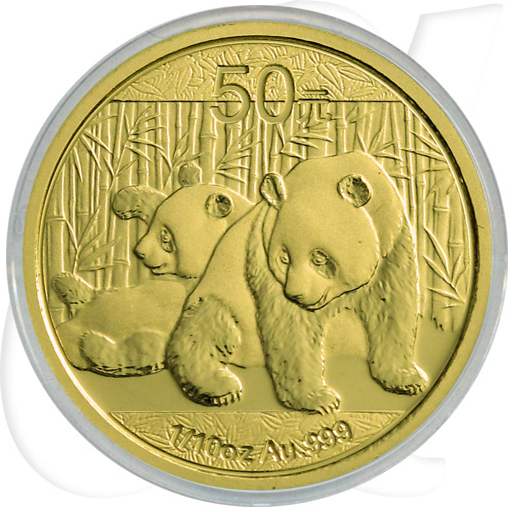 China Panda 2010 50 Yuan Gold 1/10 oz st Münzen-Bildseite