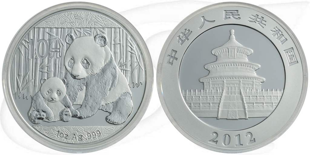 China 10 Yuan 2012 BU Panda 31,10g (1oz) Silber fein Münze Vorderseite und Rückseite zusammen