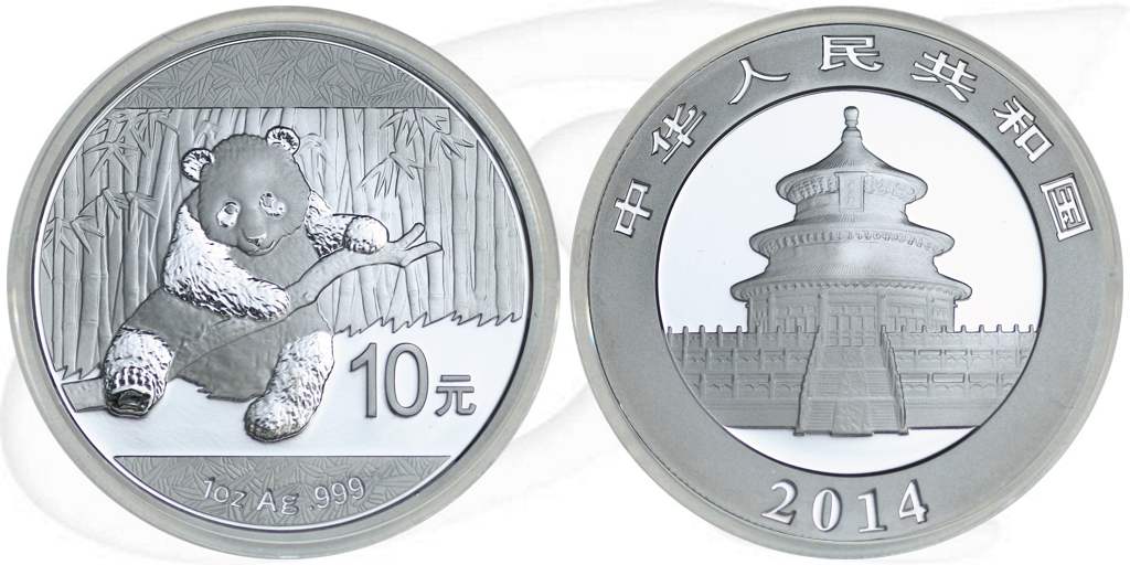 China Panda 2014 Silber Münze Vorderseite und Rückseite zusammen