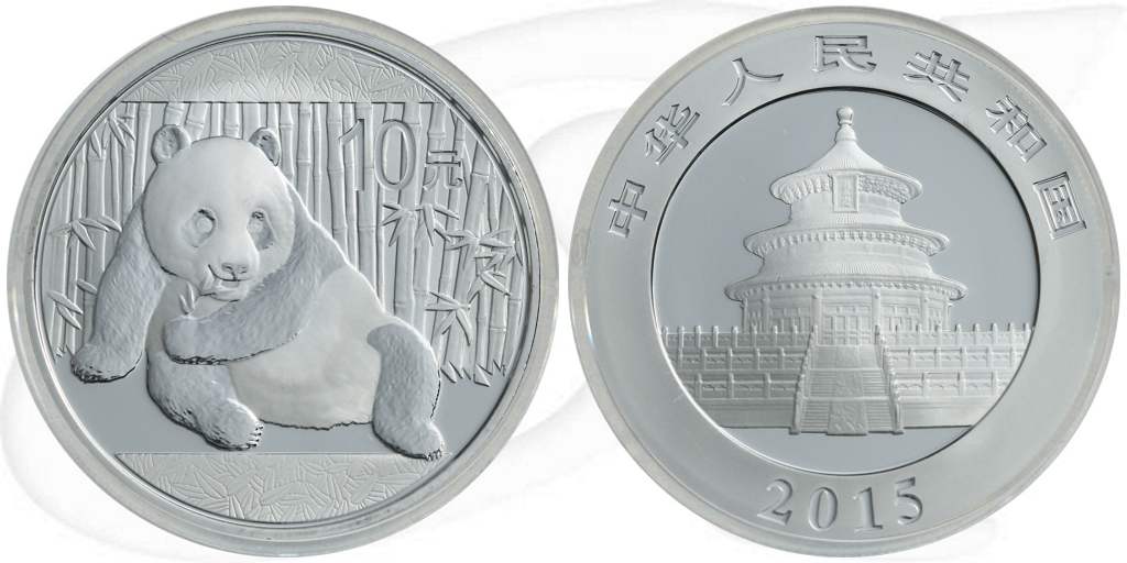 China 10 Yuan 2015 BU Panda 31,10g (1oz) Silber fein Münze Vorderseite und Rückseite zusammen