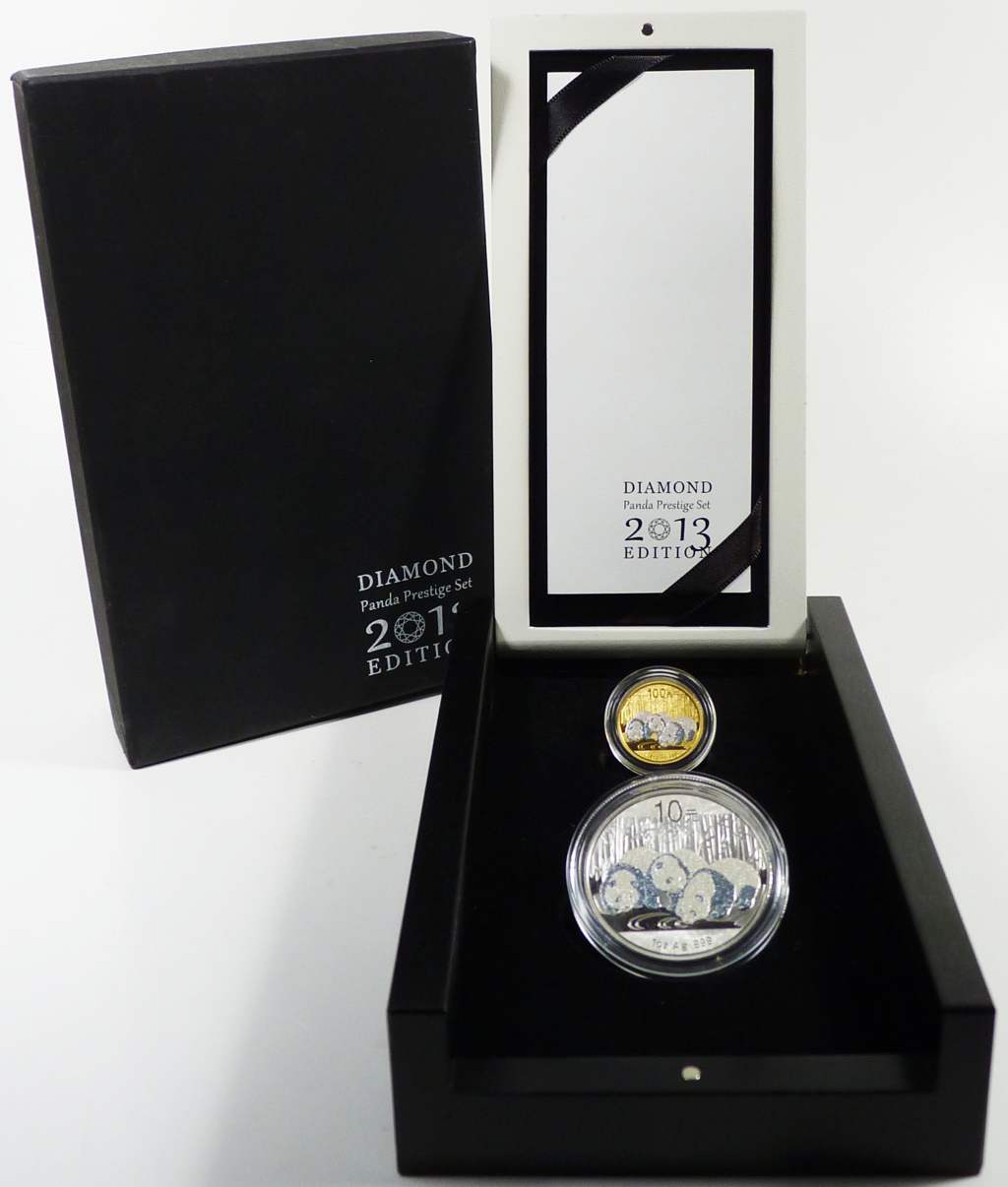 China Panda Diamond Prestige Set 2013 Gold Silber OVP