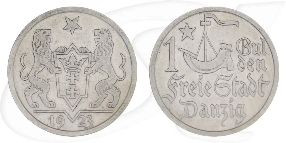 Danzig 1 Gulden 1923 ss Kogge Münze Vorderseite und Rückseite zusammen