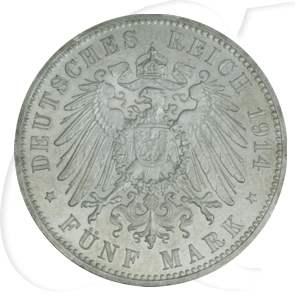 Deutschland Anhalt 5 Mark 1914 vz-st Silberhochzeit