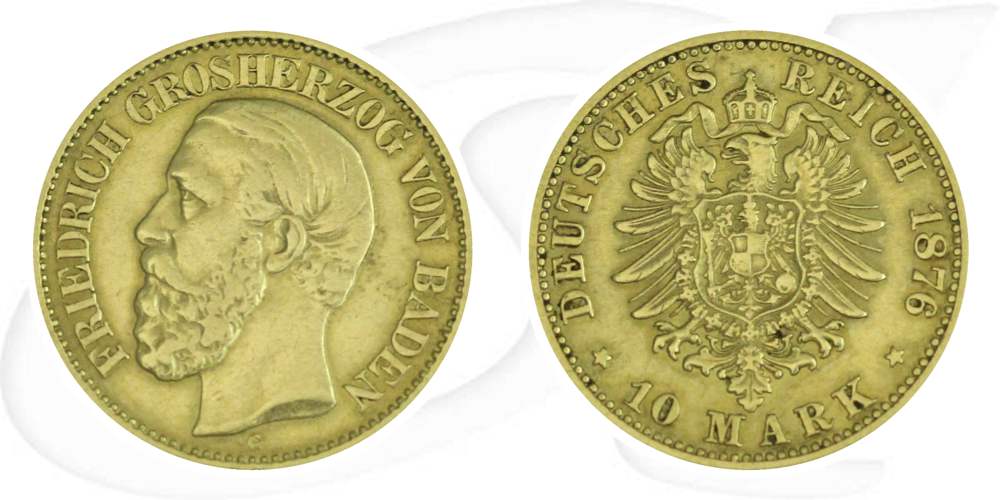 Deutschland Baden 10 Mark Gold 1876 ss Friedrich I.