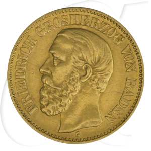 Deutschland Baden 10 Mark Gold 1890 ss Friedrich I.