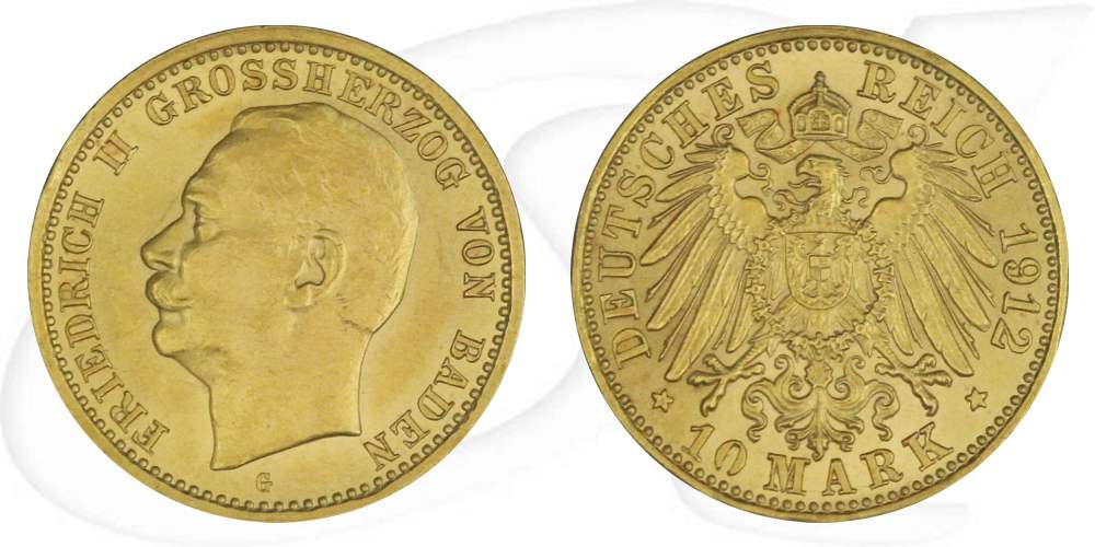 Deutschland Baden 10 Mark Gold 1912 vz Friedrich II.