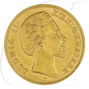 Deutschland Bayern 10 Mark Gold 1873 ss-vz Ludwig II.