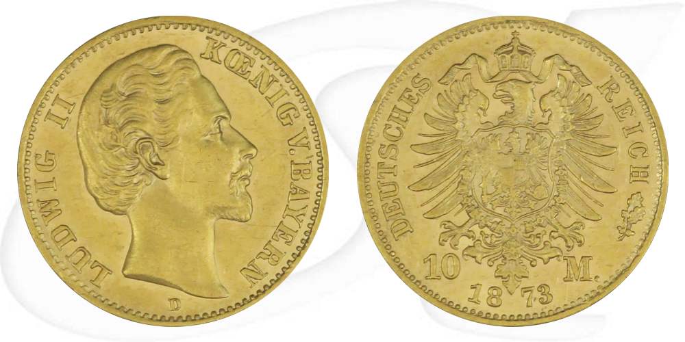 Deutschland Bayern 10 Mark Gold 1873 ss-vz Ludwig II.