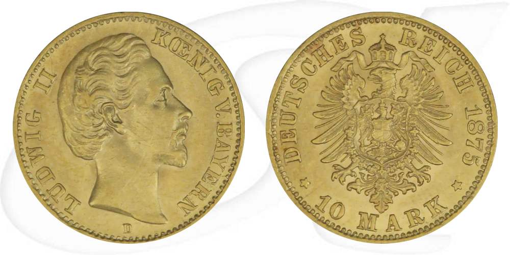 Deutschland Bayern 10 Mark Gold 1875 ss Ludwig II.