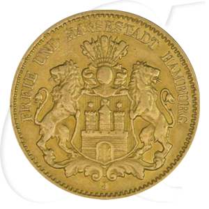 Deutschland Hamburg 10 Mark Gold 1890 ss-vz Wappen