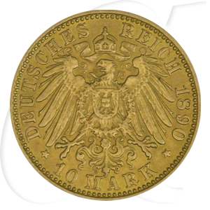 Deutschland Hamburg 10 Mark Gold 1890 ss-vz Wappen