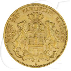 Deutschland Hamburg 10 Mark Gold 1909 vz Wappen