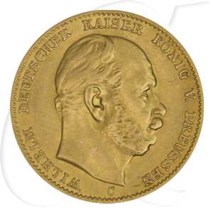 Deutschland Preussen 10 Mark Gold 1872 C ss-vz Wilhelm I.