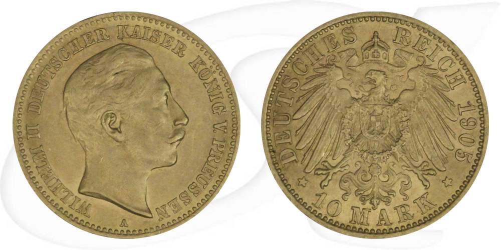 Deutschland Preussen 10 Mark Gold 1905 vz Wilhelm II.