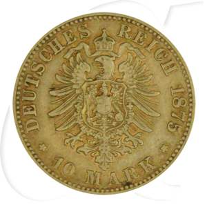 Kaiserreich 10 Mark Gold Württemberg Karl 1875 F f. ss