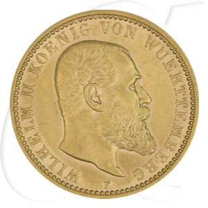 Kaiserreich 10 Mark Gold Württemberg 1898 F Wilhelm II. ss