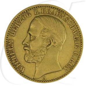 Deutschland Braunschweig-Lüneburg 20 Mark Gold 1875 ss Wilhelm