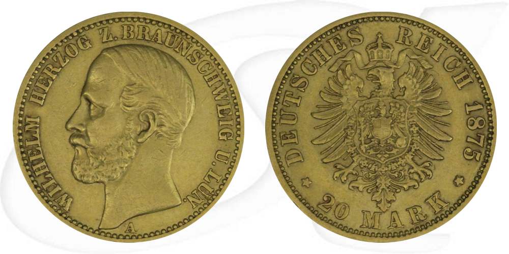 Deutschland Braunschweig-Lüneburg 20 Mark Gold 1875 ss Wilhelm