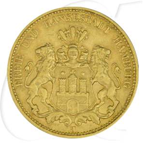 Deutschland Hamburg 20 Mark Gold 1876 ss Wappen